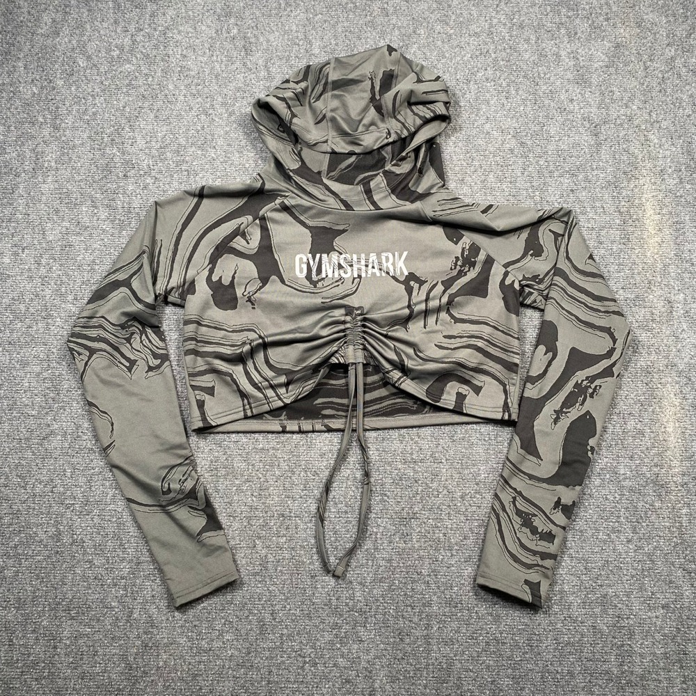 Gymshark Cropped Hoodie Camo Print Drawstring Long Sleeve Women's Size S